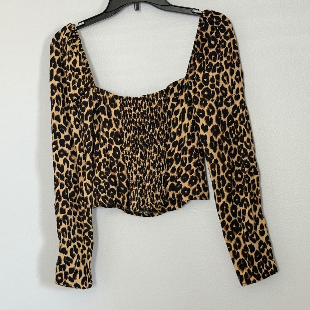 Reformation Demi Square Neck Long Sleeve Top in Cheetah Print - 4 - Picture 3 of 5
